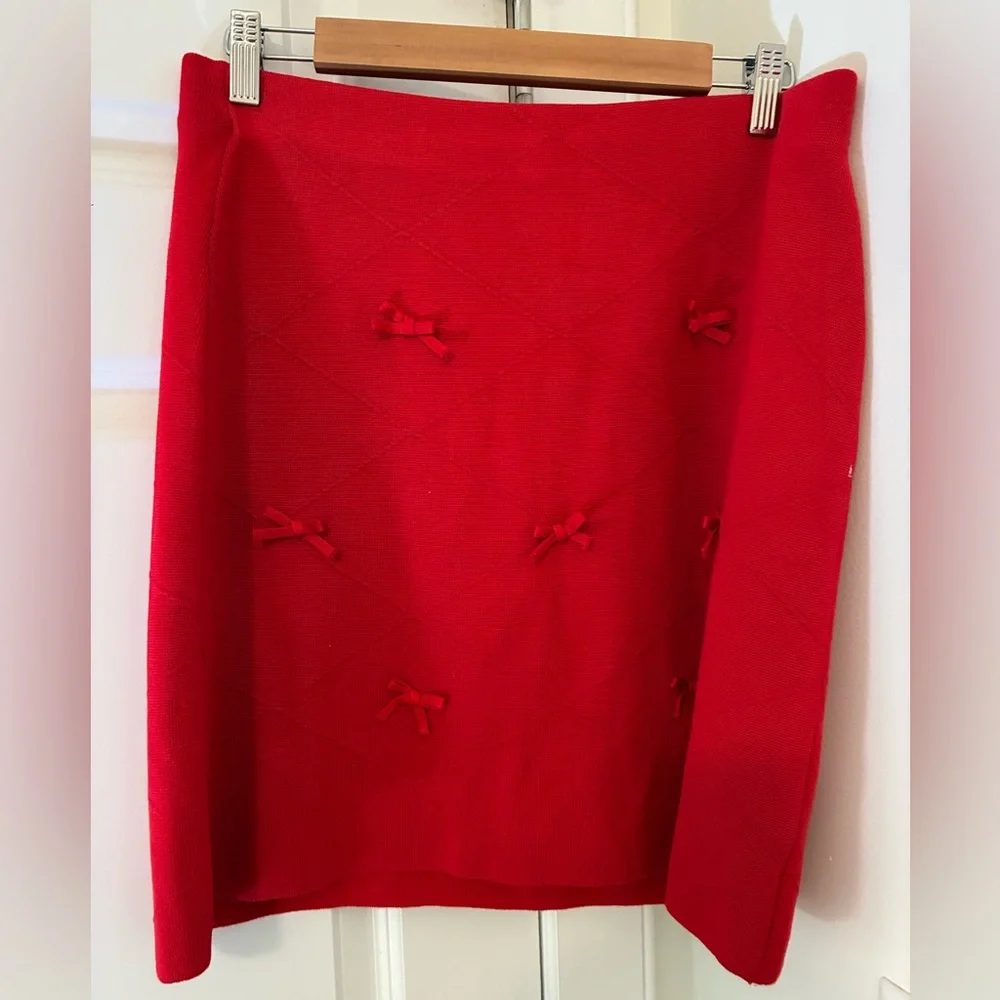 ❤️💐NEW! Anthropologie Maeve Bows Red Pencil Mini Skirt Size Large